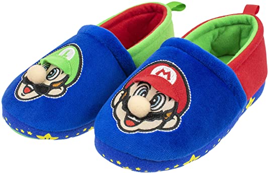 Super Mario Slippers for Kids, Mario and Luigi Nintendo Slippers,Slip-On Slippers, Plush, Little Kid/Big Kid Sizes 11 to 5