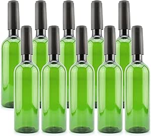 Cornucopia Plastic Wine Bottles (10-Pack, Green); Empty Bordeaux-Style Wine Bottles with Screw Caps and Seals