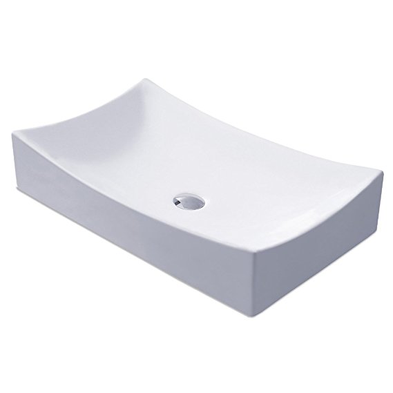 KES Bathroom Sink, Vessel Sink Porcelain 25" Rectangular Above Counter White Countertop Bowl Sink for Lavatory Vanity Cabinet Contemporary Style, BVS112