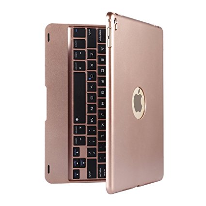 Keyboard Case, LESHP Slim Smart Folio Case Bluetooth Keyboard Case Cover with Auto Sleep / Wake for iPad Pro 9.7 and iPad Air 2(Rose Gold)
