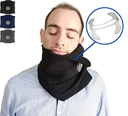 BLOME DESIGN Portable Travel Pillow - Soft & Lightweight with Integrated Support for Neck & Chin - Machine Washable (Black)