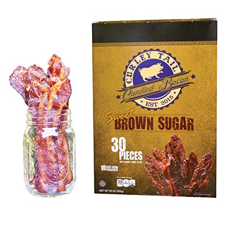 Curley Tail Brown Sugar Candied Bacon 30 Pack, Gourmet Quality, Epic Taste, Better Than Bacon Jerky, Perfect Gift For Bacon Lovers (Gluten Free & Tree Nut Allergy Free) (Brown Sugar)