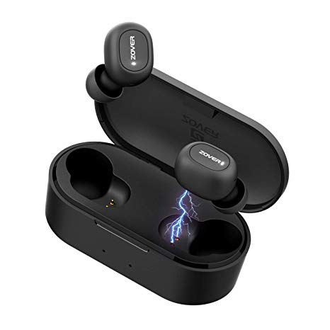 ZOVER Wireless Earbuds Headphones TWS True Wireless Stereo IPX7 Waterproof in-Ear Wireless Charging Case Built-in Mic Headset Premium Sound with Deep Bass for Running Sport (Black)