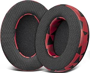 SOULWIT Replacement Earpads for HyperX Cloud 1/2/Pro/Core/Alpha/Alpha S/Flight/Stinger/CloudX/CloudX Chat, Ear Pads Cushions with Durable Mesh Fabric, Noise Isolation Foam - Red Storm