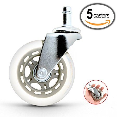 2 Lb. Depot – Premium 3” Inch Rollerblade Office Chair Caster Wheels (Silver Gray, Set of 5) for Hard Wood or Tile Floors, 7/16" x 7/8" (11mm X 22mm) Grip Ring Stem (5 Pack, Silver Gray)
