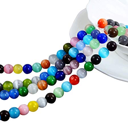 YUEAON 100PCS 8mm Natural Gemstone Beads Round Cat's Eye Loose Stone Beads for Jewelry Making DIY Bracelets neckalce Wholesale-Bulk lots-30 inches Strand-Colorful-Polished