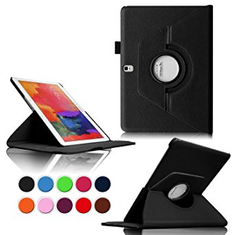 PT Premium Folio Rotating Leather Smart Case Cover Multi-Angle Stand Case For Samsung Galaxy Tab Pro 10.1 Tablet SM-T520/T525 (Black)