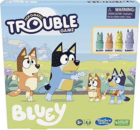 Trouble: Bluey Edition Board Game, Fun Game for Kids Ages 5 and Up, Game for 2-4 Players, Race Bluey, Bingo, Bandit, or Chilli to The Finish (Amazon Exclusive)