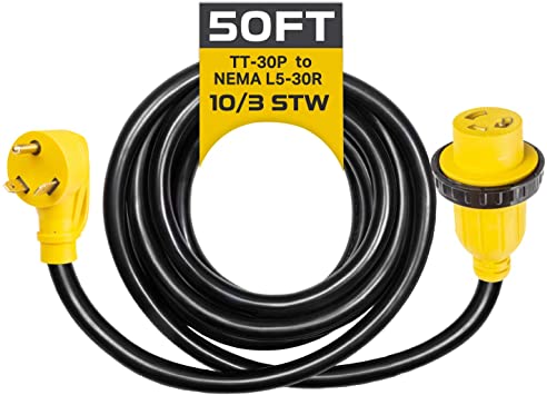 Iron Forge Cable 30 Amp RV Extension Cord 50 Ft - 10/3 STW TT-30P to NEMA L5-30R 125v RV Power Cord