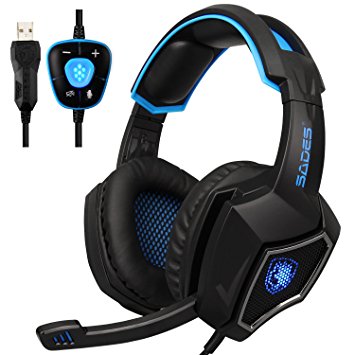 Sades PC Gaming Headset 7.1 Surround Sound USB Headset Over-ear Gaming headphones with Microphone for PC / Mac / Laptop - Black/Blue