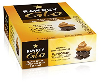 Raw Rev Glo Peanut Butter, Dark Chocolate and Sea Salt, 12 Bars/1.6 oz per bar