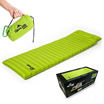 GEOLINE Outdoors Inflatable Sleeping Pad with Pillow - Ultralight Fast & Easy Inflating Sleeping Mat with Airbag – Portable, Moisture-Proof, Comfortable Thick Mattress for Camping, Hiking, Backpacking