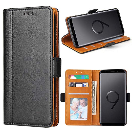 Samsung Galaxy S9 Case, Bozon Wallet Case for Galaxy S9 Flip Folio Leather Cover with Stand/Card Slots and Magnetic Closure (Black)