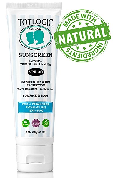 TotLogic Safe Sunscreen SPF 30 - Natural, Water Resistant 80 min, Broad Spectrum Face & Body