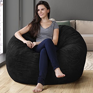 XXL Bean Bag Chair in Black Onyx - Big Faux Suede Comfort Cover with Memory Foam Filler - Gigantic Bed, Large Sofa, Cozy Lounger, Chill Mattress - Kids, Adults & Teens Love This Huge Sack