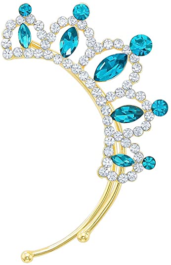 Art Deco Blue Crystal Crown Flower Cuff Earring Cartilage Ear Wrap No Pierced Earring for Left Ear