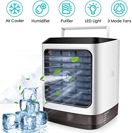Mini Air Conditioner, Portable Air Conditioner, USB Rechargeable Simply Modern Personal Air Conditioner with LED Light, Humidifier, Purifier 3 in 1 Evaporative Cooler for Office, Home, Camping