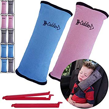 Seat Belt Pillow for Kids by Cuddles | 2 Pack Seatbelt Pillow| seat Belt Pillows| Kids Seatbelt Pillow| Seatbelt Pillow for Kids| car Travel Head Cushion, Washable Cover, Girl Boy Headrest Pink & Blue