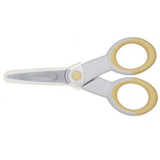 ECR4Kids Cutting Edge Ultra-Grip 5" Precision Non-Stick Coated Scissors w/Sheath - Extra Sharp Pointed Tip - For Sewing and Crafting, Pastel Yellow