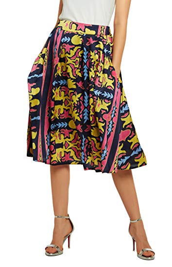 Urban CoCo Women's Flared A line Pocket Skirt High Waist Pleated Midi Skirt