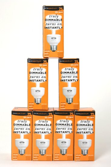 PureSpectrum 20W Fully Dimmable Spiral CFL (Pack of 6) Warm 2700K Light, 6000 hours (75W Equivalent)