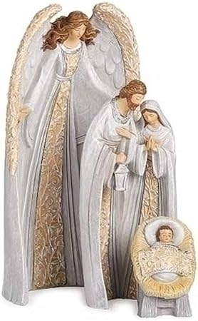 Roman 3pc Nesting Holy Family with Angel Christmas Figure 9.5"