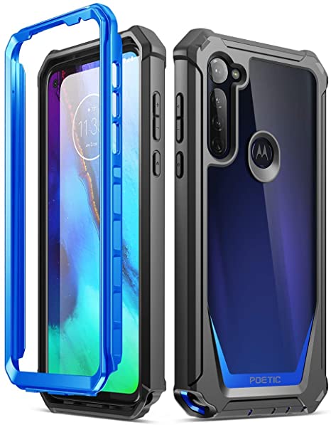 Poetic Guardian Series Case Designed for Moto G Stylus, Full-Body Hybrid Shockproof Bumper Cover with Built-in-Screen Protector, Blue/Clear