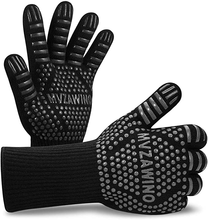 Premium BBQ Gloves, 1472°F Extreme Heat Resistant Oven Gloves, Grilling Gloves with Cut Resistant, Durable Fireproof Kitchen Oven Mitts Designed for Cooking, Grill, Frying, Baking (Gray Black)