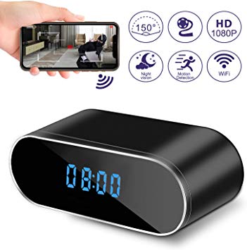 Hidden Camera Clock, WiFi Spy Camera Wireless Hidden, 1080P Nanny Cameras and Hidden Cameras with Night Vision and Motion Detective, Perfect 150 Angle Camera Alarm Clock for Home Security