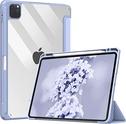 MoKo Case Fit iPad Pro 11 Inch Case 4th/3rd/2nd/1st Generation 2022/2021/2020/2018 with Pencil Holder, Soft TPU Frame Hard PC Clear Transparent Back Shell Smart Cover, Auto Wake/Sleep, Lavender Purple