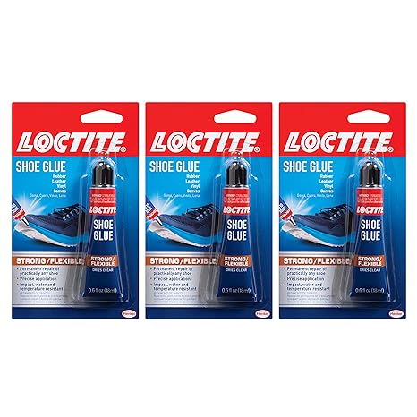 Loctite Shoe Glue, Strong & Flexible Fabric Glue, Resistant to Water, Impact, & Vibrations, Dries Clear - 0.6 fl oz Bottle, 3 Pack