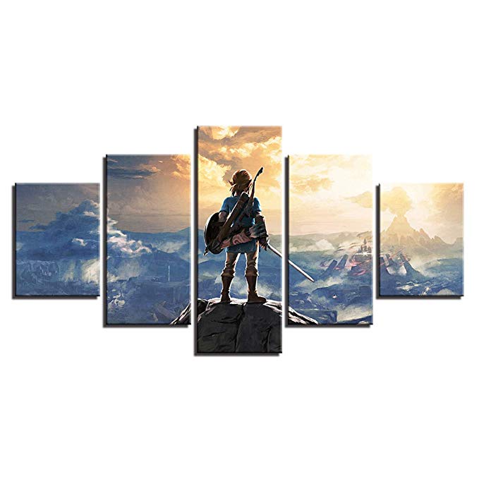 NATVVA 5 Piece Canvas Art Legend Zelda Painting Game Poster Modular Wall Pictures for Living Room