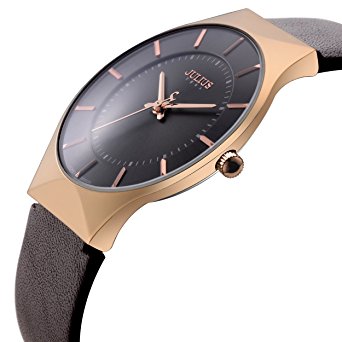 Tamlee Men's Watches Ultra Thin Case Leather Quartz Watch Waterproof Wristwatch