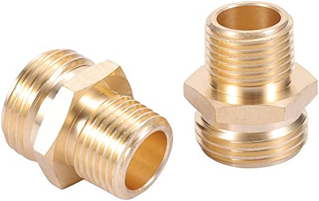 Brass Pipe to Garden Hose Fitting Connect ,3/4"GHT Male x 1/2" NPT Male Connector ,GHT to NPT Adapter Brass Fitting,Garden Hose Adapter(2 Pack) (1/2NPT(male to male))