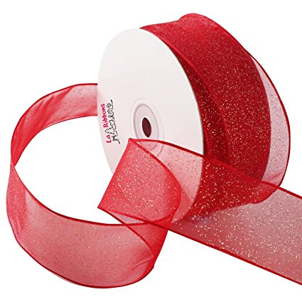 Laribbons Christmas Wired Edge Sheer Mesh Ribbon, 1-1/2-inch By 25-yard Spool, Red