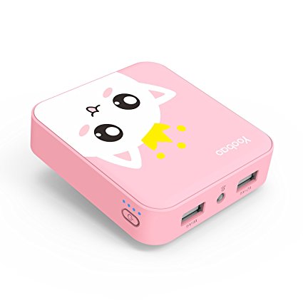 Yoobao M4 10400mAh Mini Portable Power Bank Charger External Battery Pack with Dual USB Output LED Light for iPhone iPad Samsung Galaxy HTC Blackberry LG Motorola Nokia Smartphone and More - Pink Cat