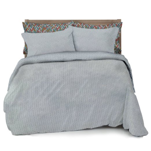 Full/Queen Gray Herringbone Duvet Cover Set with 2 Pillowcases - Double Brushed Microfiber by Where The Polka Dots Roam (L 90in x W 92in)