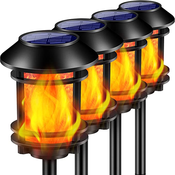 TomCare Solar Lights Outdoor Solar Tiki Torches with Flickering Flame Waterproof Solar Powered Garden Lights Decorative Outdoor Lighting Landscape Decorations for Garden Yard Patio Pathway, 4 Pack