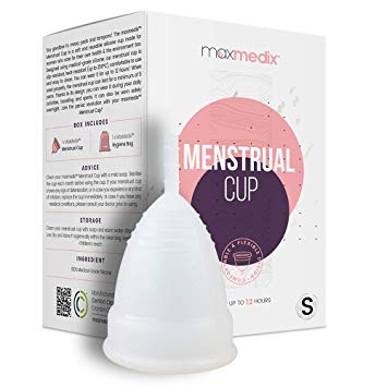 Organic Menstrual Cup with Complimentary Hygienic Bag - Size Small | Best Alternative to Tampons & Pads | 100% Medical-Grade Silicone | Re-Usable, BPA and Dye-Free | By MaxMedix