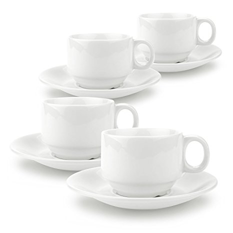 Rachel's choice 3 Ounce China Porcelain Tea Cup and Saucer Set Coffee Cup Set with Saucer White Simple Espresso sets of 4
