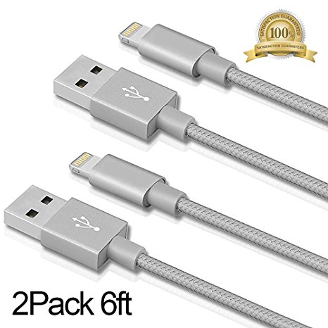 XUZOU iPhone Cable,2Pack (6FT) Extra Long Nylon Braided Cord Apple Lightning Cable Certified to USB Charging Charger for iPhone 7/7 Plus/6/6S/6 Plus/6S Plus/5/5S/5C/SE,iPad,iPod 7 (Dark Gray,6FT)