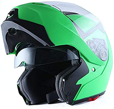 1Storm Motorcycle Street Bike Modular/Flip up Dual Visor/Sun Shield Full Face Helmet (GlossyGreen, Large)