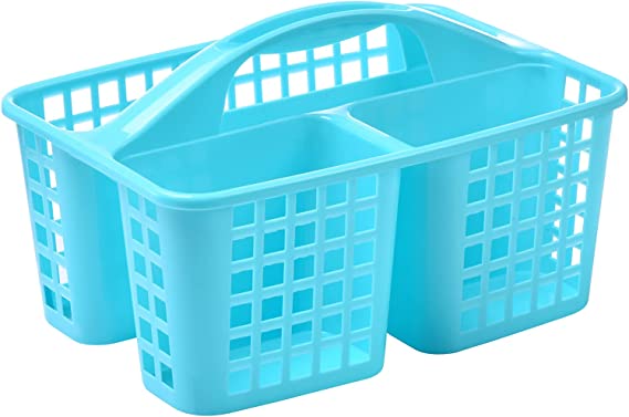 ALINK Plastic Shower Caddy Basket with Compartments, Portable Divided Cleaning Supply Storage Organizer with Handle for College Dorm Bathroom -Blue