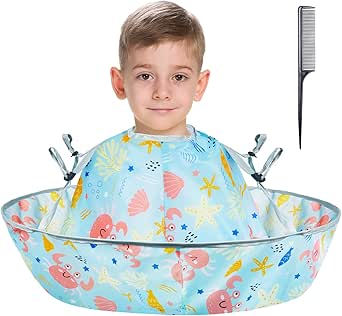 Lictin Haircut Capes Umbrella for Kids - Hair Cutting Haircut Cape Kids Waterproof Foldable Adjustment, Hairdressing Umbrella Cape Apron with 1PCS Black Comb, Marine Theme