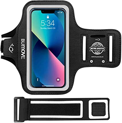 iPhone 13 Mini, 12 Mini Armband, BUMOVE Gym Workouts Sports Running Cell Phone Arm Band for iPhone 13Mini/12Mini with Card Holder (Black)