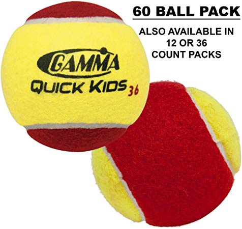 Gamma Beginner Child or Adult Training (Transition) Practice Tennis Balls: Orange or Green Dot, Quick Kids 36, 60, or 78 (25%-50% Slower Ball Speed) - 12, 36, 48, 60 Pack Sizes
