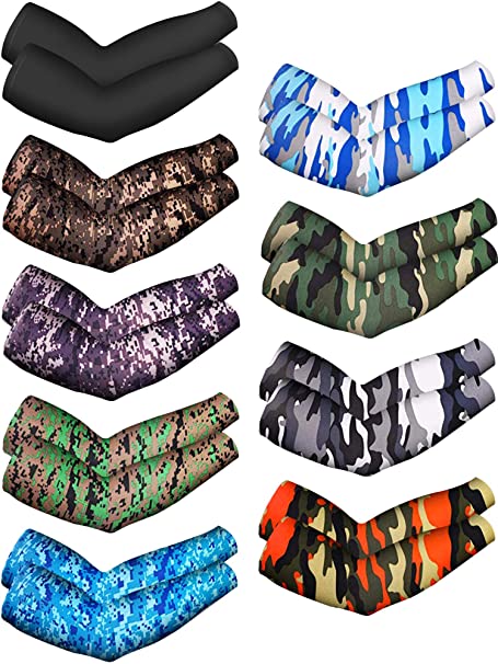 Mudder 9 Pairs Unisex UV Protection Sleeves Arm Cooling Sleeves Ice Silk Arm Sleeves Arm Cover Sleeves (Camouflage, Black)