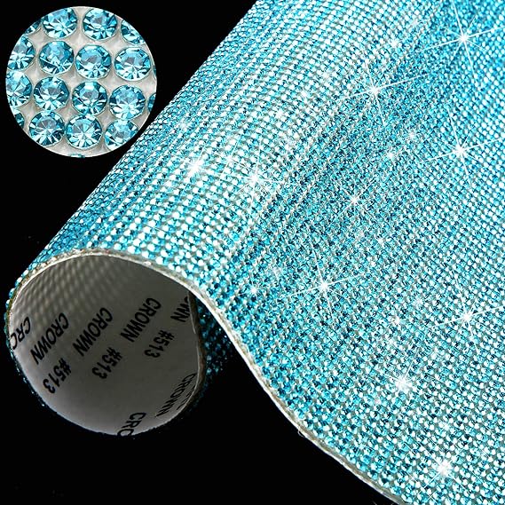 12000 Pieces Bling Bling Rhinestone Sheet Rhinestones Sticker DIY Car Decoration Sticker Self Adhesive Glitter Rhinestones Crystal Gem Stickers for Car Decoration, 9.4 x 7.9 Inch (Lake Blue)