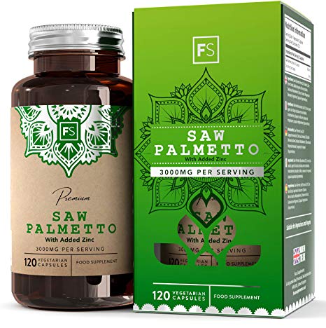 FS Saw Palmetto Capsules High Strength 3000mg with Added Zinc | 120 Vegan Caps | DHT Blocker & Prostatitis Supplement | for Enlarged Prostate & Bladder Control for Men — Non-GMO & Allergen Free