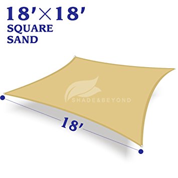 Shade&Beyond 18' x 18' Square Sand Color Sun Shade Sail, UV Block for Outdoor Facility and Activities